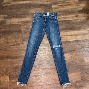 H&M Dark Blue Skinny Jeans with Distressed Details